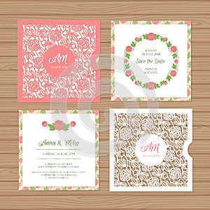 Wedding invitation or greeting card with flower ornament.