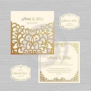 Wedding invitation or greeting card with vintage ornament. Paper