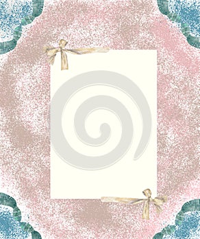 Wedding Invitation, grey ribbon and invite card geometric. Horizontal elegant Rectangle frame. White square background. watercolor