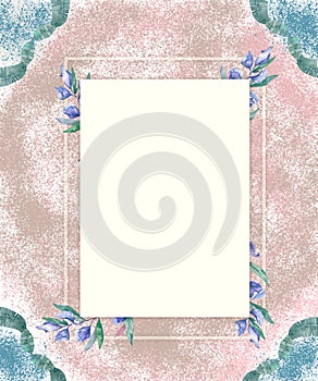 Wedding Invitation, grey ribbon and invite card geometric. Horizontal elegant Rectangle frame. White square background. watercolor