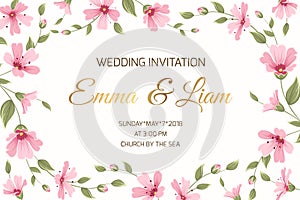 Wedding invitation gypsophila flowers border frame photo