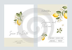 Wedding invitation. Lemon illustration. hand-drawn frame.