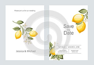 Wedding invitation. Lemon illustration. hand-drawn frame.