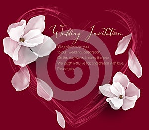 Wedding invitation, magnolias and heart