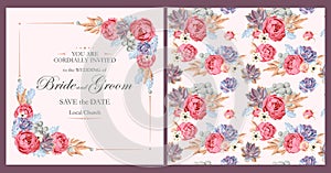 Wedding invitation with peony roses and succulents