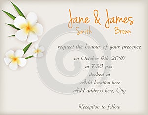 Wedding invitation with plumeria flowers