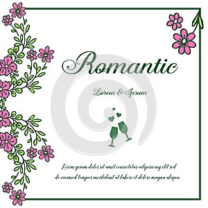 Wedding invitation romantic with pink floral frame background. Vector