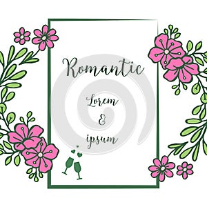 Wedding invitation romantic with pink floral frame background. Vector