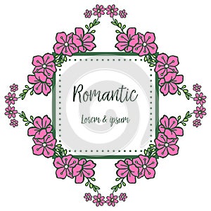 Wedding invitation romantic with pink floral frame background. Vector