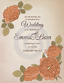 Wedding invitation rose peony flowers