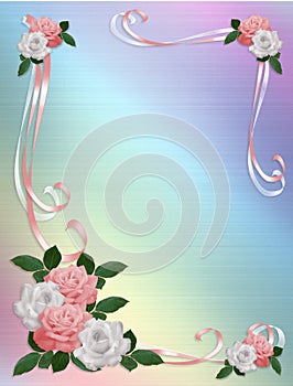 wedding invitation Roses Border pink white