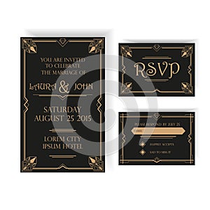 Wedding Invitation and RSVP Card - Art Deco photo