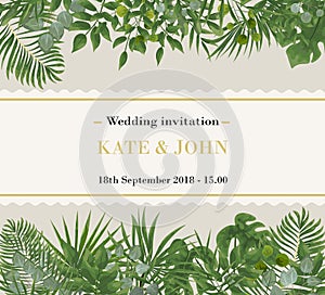 Wedding Invitation, rsvp modern card Design. Vector natural, bot