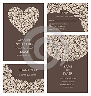 Wedding Invitation, with rsvp, save the date and thank you card.