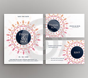 Wedding invitation, rsvp and thankyou card design template