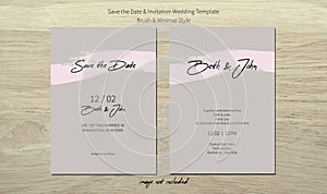 Wedding invitation and save the date card template with brush gray neutral and minimalism.