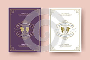 Wedding invitation save the date card template flourishes ornaments vignette swirls