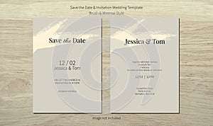 Wedding invitation and save the date card template with smear brush and grey minimalist design