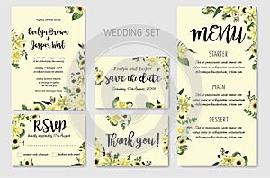 Wedding Invitation set, floral invite, thank you, rsvp card Design. Forest leaf, fern, branches, buxus, eucalyptus. Flowers