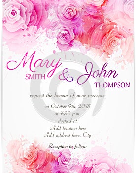 Wedding invitation template with abstract roses