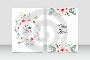 Wedding Invitation template with beautiful flowers and leaves watercolor