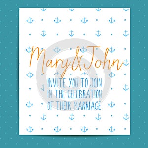 Wedding invitation template with blue anchors