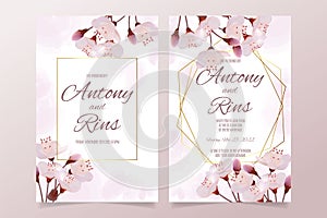 Wedding invitation template with cherry blossom flowers