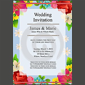 Wedding invitation template with colorful flower