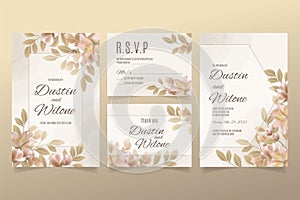 Wedding invitation template with flowers and leaves