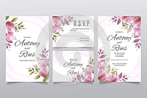 Wedding invitation template with magnolia and leaves