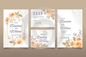 Wedding invitation template with orange roses and leaves