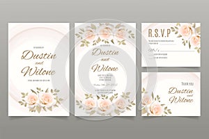 Wedding invitation template with orange roses and leaves