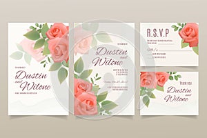 Wedding invitation template with orange roses and leaves