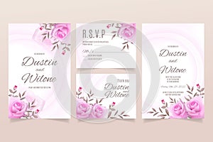 Wedding invitation template with pink roses