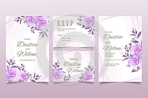 Wedding invitation template with purple flowers