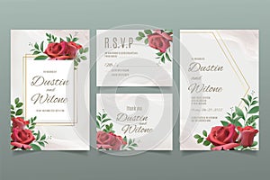 Wedding invitation template with roses and leaves