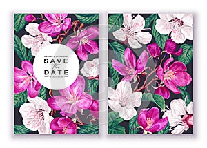 Wedding invitation template, save the date or card design with spring botanical design.