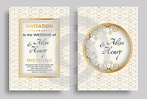 Wedding invitation template. Set elegant background with golden ornaments greeting card. Vector