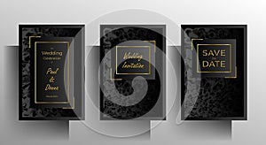Wedding invitation template set. Elegant black design