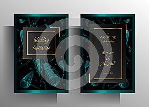 Wedding invitation template set. Strict design with hand drawn