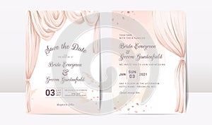 Wedding invitation template set with watercolor arch and abstract decoration. Elegant card design concept