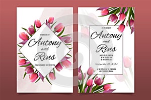 Wedding invitation template with tulip flowers