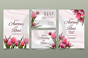 Wedding invitation template with tulips and leaves