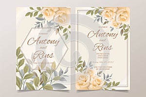 Wedding invitation template with yellow roses and leaves