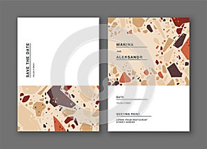 Minimalist postcards with terrazzo flooring texture in restrained colors