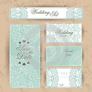Wedding invitation, thank you card, save the date cards. RSVP card