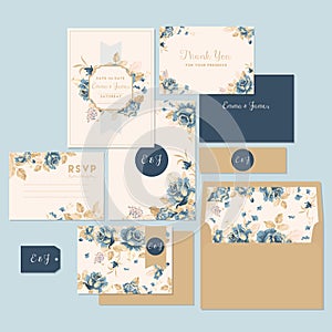wedding invitation and thank you card. Vector illustration decorative design