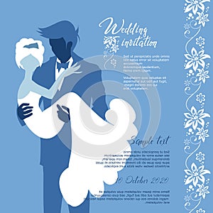 Wedding invitation vector card. bride and groom, graphic for design