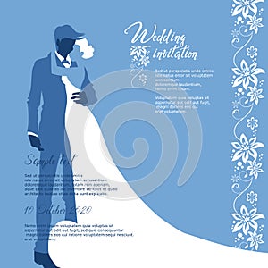 Wedding invitation vector card. bride and groom, graphic for design