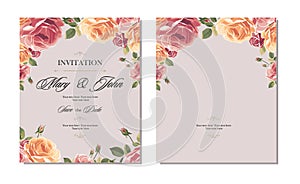 Wedding invitation vintage card with roses and antique decorative elements.